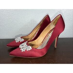 Badgley Mischka Womens Maroon Satin & Crystals Classic Pumps Heels Size 8